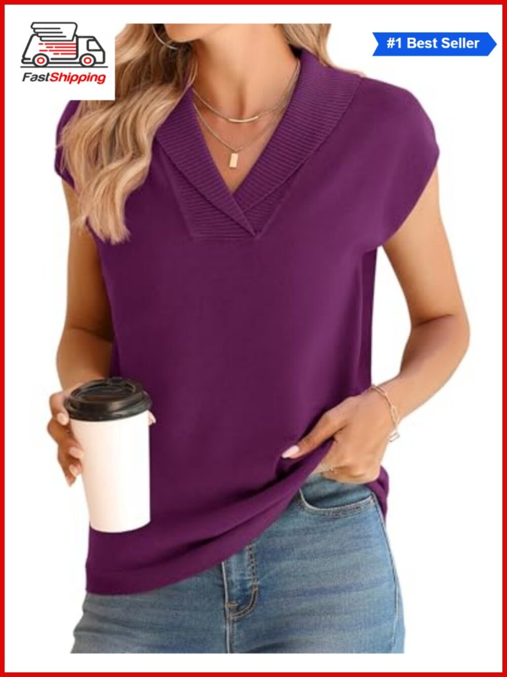 ✨ Ivicoer Sweater Vest V-Neck Cap Sleeve Knit Pullover Dressy Casual Top